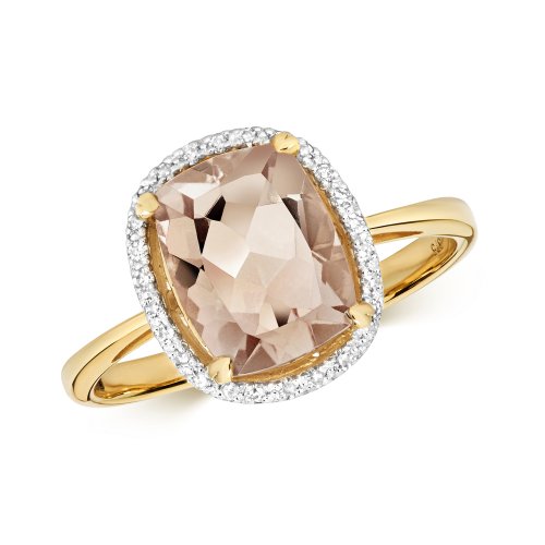 Diamond & Morganite Cushion Cluster Ring In 9ct Gold 