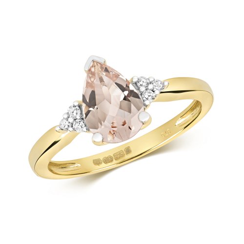 Diamond & Morganite Pear Shape With Triangular Sides Ring In 9ct Gold 