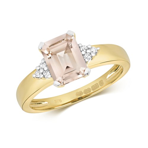 Diamond & Morganite Octagon With Triangual Sides Ring In 9ct Gold 