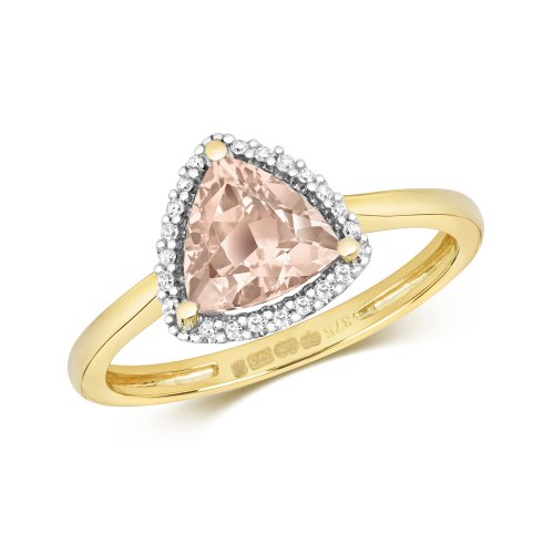 Diamond & Morganite Rounded Triangle Cluster Ring In 9ct Gold 