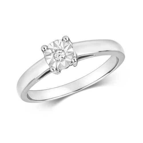 Diamond Illusion Set Solitaire Engagement Ring In 9ct White Gold 