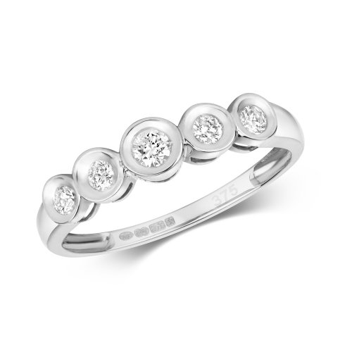 Diamond Illusion Set 5 Stone Ring In 9ct White Gold 