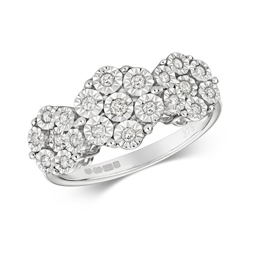 Diamond Illusion Set Trilogy Cluster Ring In 9ct White Gold 