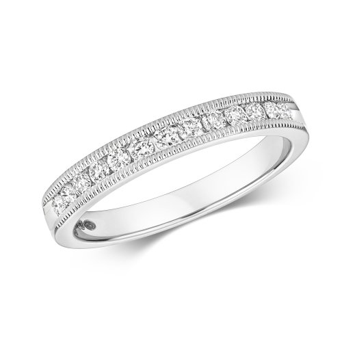Diamond Channel Set Half Eternity Millgrain Ring In 9ct White Gold 