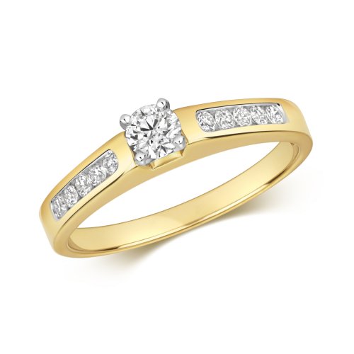 Diamond Solitaire With Channel Set Shoulders Ring In 9ct Gold 