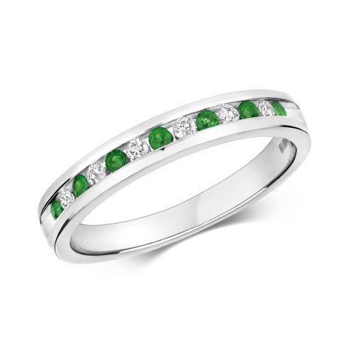 Diamond & Emerald Channel Set Half Eternity Ring In 9ct White Gold 