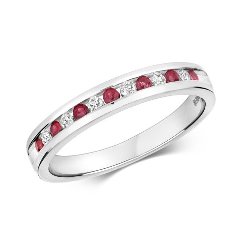 Diamond & Ruby Channel Set Half Eternity Ring In 9ct White Gold 