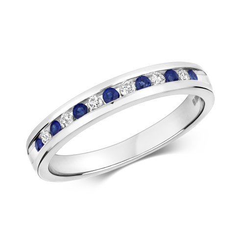 Diamond & Sapphire Channel Set Half Eternity Ring In 9ct White Gold 