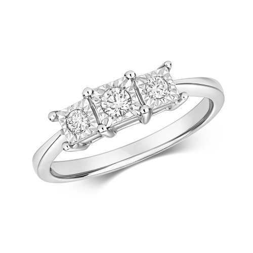 Diamond Princess Illusion Set Trilogy Ring In 9ct White Gold 