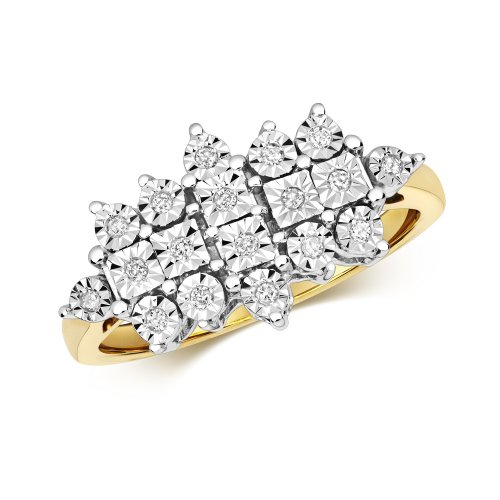 Diamond Illusion Cluster Boat Ring In 9ct Gold 