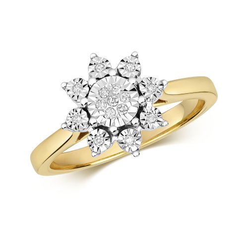 Diamond Illusion Cluster Ring In 9ct Gold 