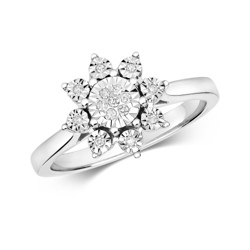 Diamond Illusion Cluster Ring In 9ct White Gold 