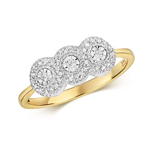 Diamond Illusion Trilogy Cluster Ring In 9ct Gold 