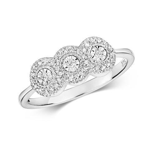 Diamond Illusion Trilogy Cluster Ring In 9ct White Gold 