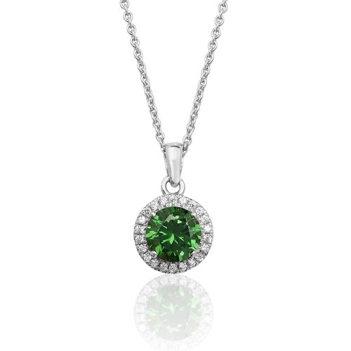 Silver Halo Green Round Cz Claw Set Pendant And Chain SPG0009EM