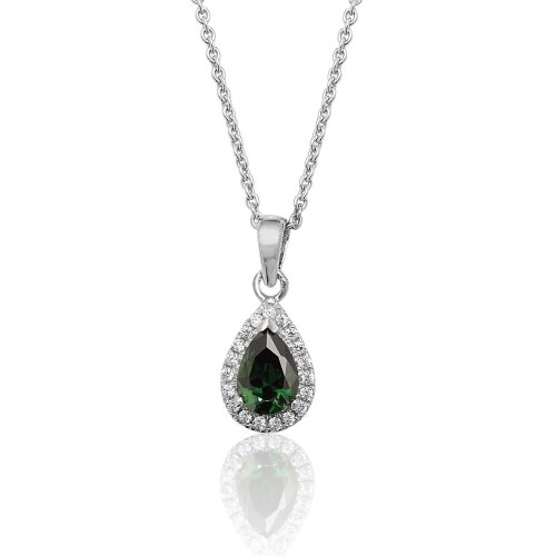 Silver Halo Green Pear Shape Cz Claw Set Pendant And Chain SPG0015EM