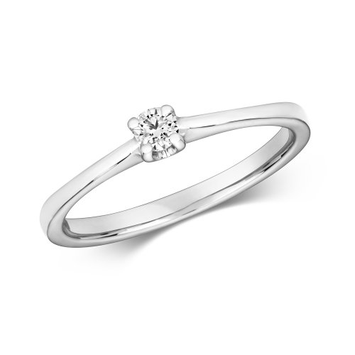 Diamond Claw Set Solitare Engagement Ring In 9ct White Gold 