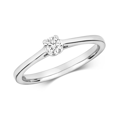 Diamond Claw Set Solitare Engagement Ring In 9ct White Gold 