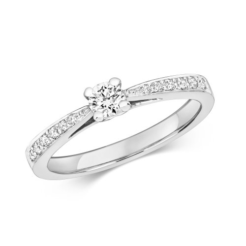 Diamond Solitaire With Grain Set Shoulders Engagement Ring In 9ct White Gold 