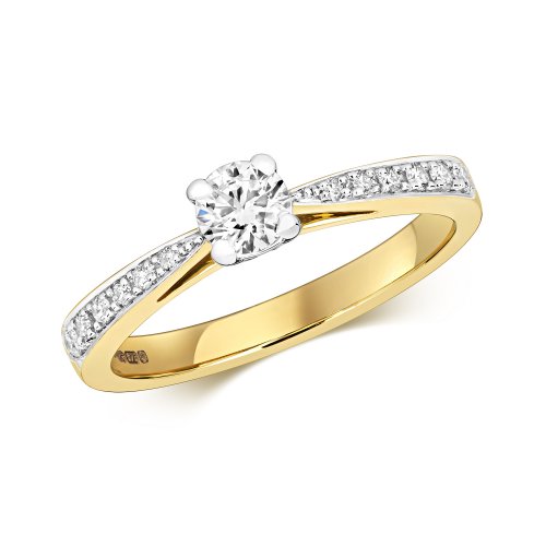 Diamond Solitaire With Grain Set Shoulders Engagement Ring In 9ct Gold 