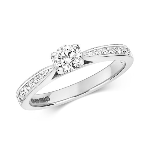 Diamond Solitaire With Grain Set Shoulders Engagement Ring In 9ct White Gold 