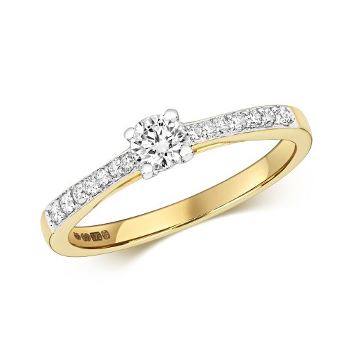 Diamond Solitaire With Grain Set Shoulders Engagement Ring In 9ct Gold 