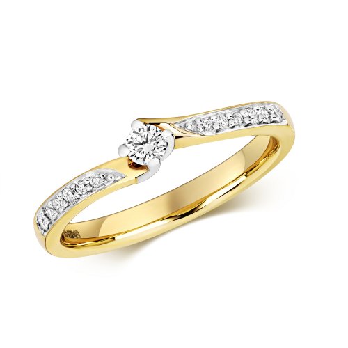 Diamond Solitaire With Grain Set Shoulders Engagement Ring In 9ct Gold 
