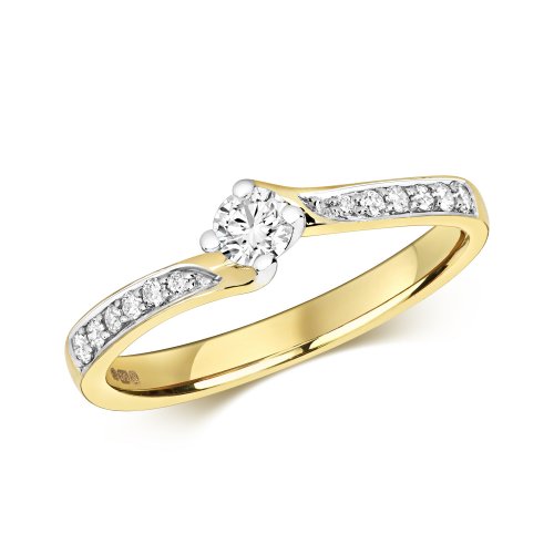 Diamond Solitaire With Grain Set Shoulders Engagement Ring In 9ct Gold 
