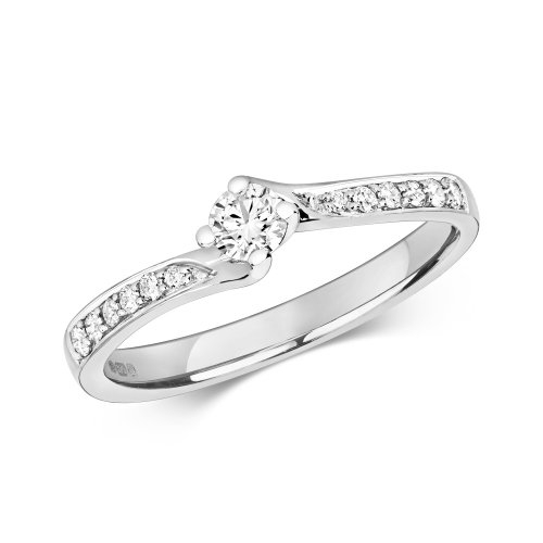Diamond Solitaire With Grain Set Shoulders Engagement Ring In 9ct White Gold 