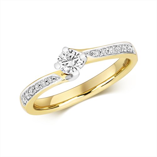 Diamond Solitaire With Grain Set Shoulders Engagement Ring In 9ct Gold 