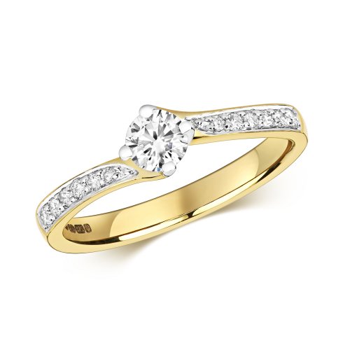 Diamond Solitaire With Grain Set Shoulders Engagement Ring In 9ct Gold 