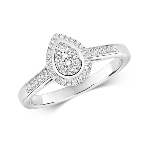 Diamond Pear Shape Cluster With Grain Set Shoulders Ring In 9ct White Gold 