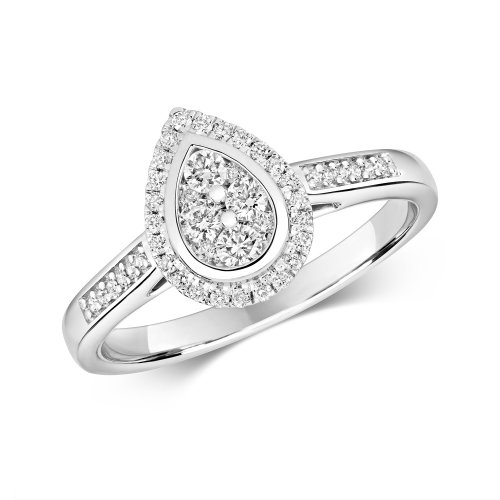 Diamond Pear Shape Cluster With Grain Set Shoulders Ring In 9ct White Gold 