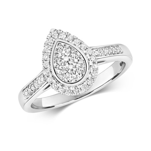 Diamond Pear Shape Cluster With Grain Set Shoulders Ring In 9ct White Gold 