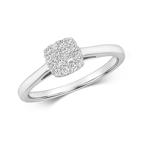 Diamond Cluster With Princess Cut Centre Ring In 9ct White Gold 