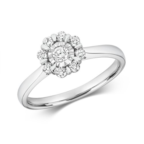 Diamond Illusion Solitaire Ring In 9ct White Gold 