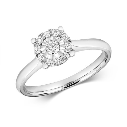 Diamond Illusion Solitaire Ring In 9ct White Gold 