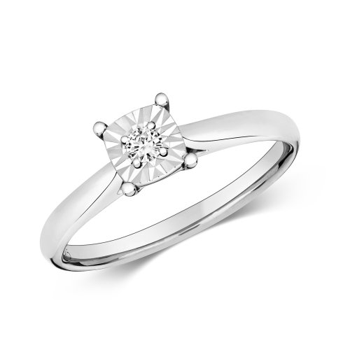 Diamond Illusion Cushion Solitaire Ring In 9ct White Gold 