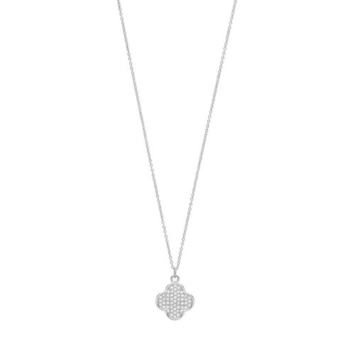 Silver Pave Set Cz Clover Pendant And Chain SPG0060