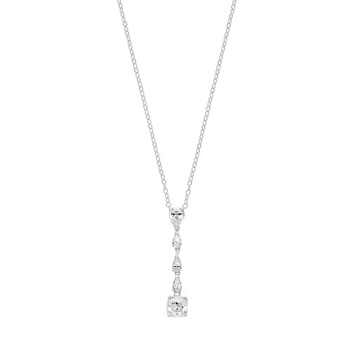 Silver Multipear And Large Cushion Cz Pendant On Fixed Chain SPG0064