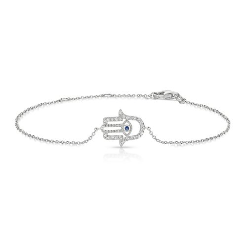 Silver Blue And White Cz Hamsa And Evil Eye Bracelet SBG0039