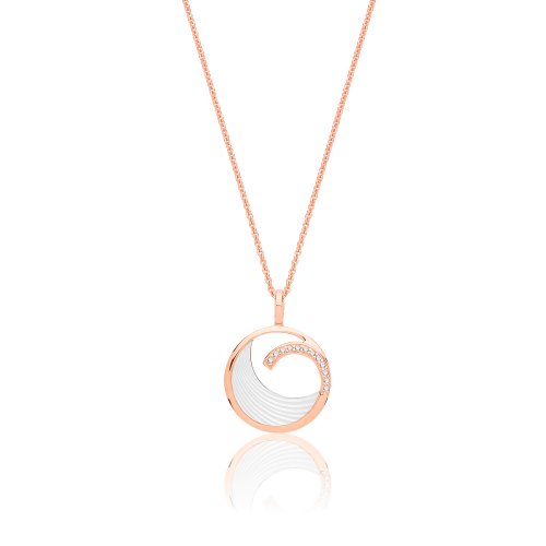 Silver Rose Gold Plated Mother Of Pearl And Cz Swirl Pendant And Chain SPG0072R