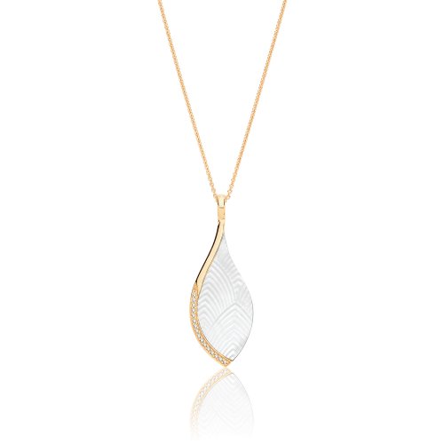 Silver Yellow Gold Plated Mother Of Pearl And Pave Set Cz Pear Shape Pendant And Chain SPG0073Y