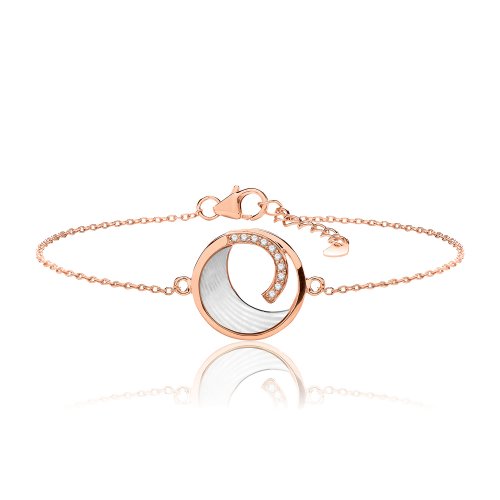 Silver Rose Gold Plated Mother Of Pearl And Cz Swirl Bracelet SBG0044R