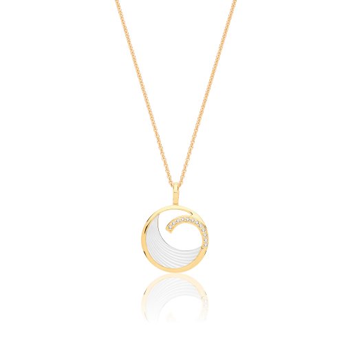 Silver Yellow Gold Plated Mother Of Pearl And Cz Swirl Pendant And Chain SPG0072Y