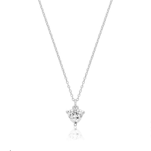 Silver Single Stone Heart Shape Cz Claw Set Pendant And Chain SPG0084