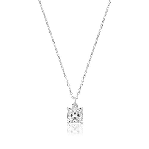 Silver Single Cushion Cut Cz Claw Set Pendant And Chain SPG0083