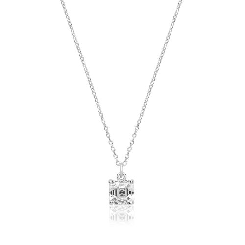 Silver Single Assher Cut Cz Claw Set Pendant And Chain SPG0081