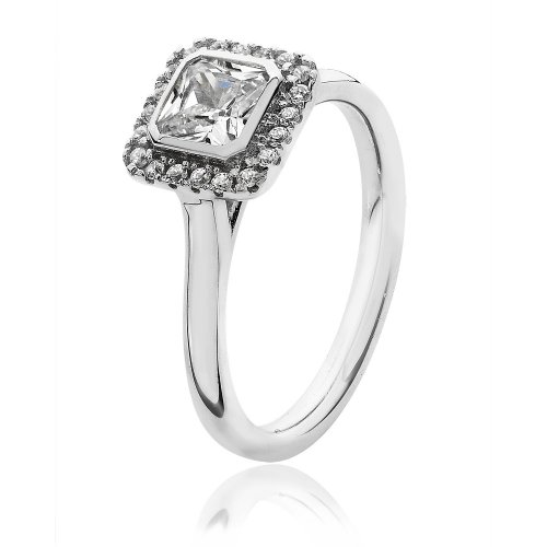 Silver Halo Square Bezel Set Cz Ring SRG0003CZ