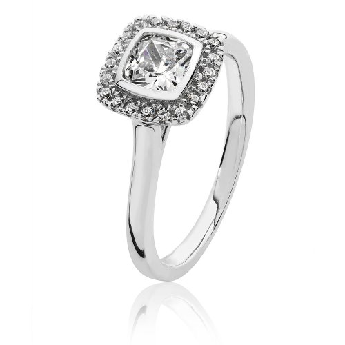 Silver Halo Cushion Bezel Set Cz Ring SRG0005CZ